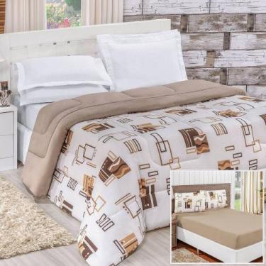 Imagem de Edredom 2,60m x 2,40m + Jogo de Cama Malha Quality King 04 Peças 100% 