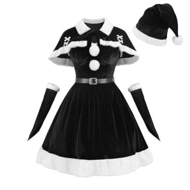 Imagem de LTAKK Vestido feminino de Papai Noel, fantasia de Natal de veludo, roupa de Papai Noel, Preto, GG