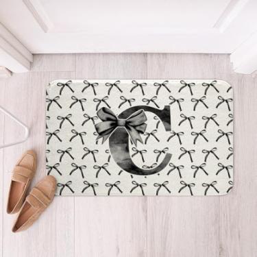Imagem de Tapetes de banho infantis com laço de desenho animado, gravata borboleta preta, letra C, nó princesa, tapetes para meninas e mulheres, tapetes de banho em aquarela, tapetes de banho chiques, tapetes