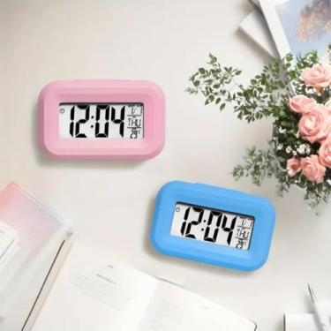 Imagem de Despertador digital multifuncional com data de exibição de temperatura, temporizador de luz de fundo, relógio compacto de mesa de cabeceira para escritório em casa, quarto