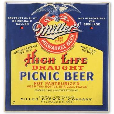 Imagem de Molson Coors Miller High Life Picnic Beer Embossed Metal Wall Decor - Placa vintage Miller High Life para bar ou sala de jogos