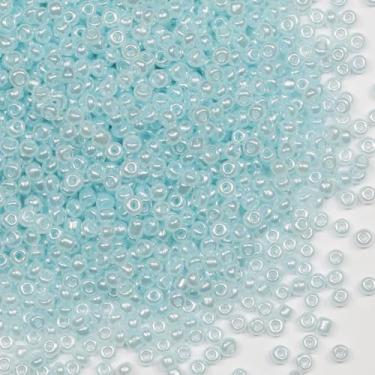 Imagem de Contas de semente azul celeste claro 200 gramas cerca de 6500 peças, artesanato de vidro 8/0 de 3 mm para fazer brincos, pulseiras, pingentes, joias de cintura, contas de sementes artesanais DIY (azul