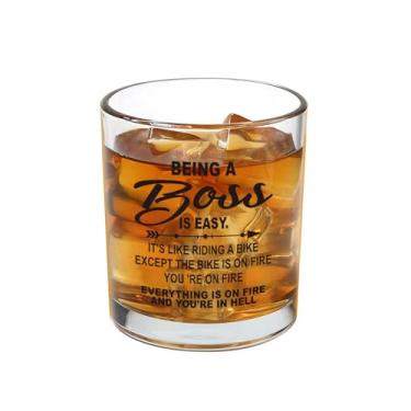 Imagem de Jogskeor Boss Gifts, Being A Boss Is Easy Copo de uísque de 295 ml, Presentes de aniversário e Natal para homens Ele Gerente Líder