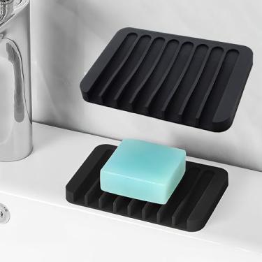 Imagem de Saboneteira de silicone para chuveiro, conjunto de 2 suportes de sabão em barra com drenagem para bancada de banheiro