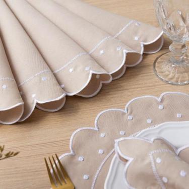 Imagem de Kit 12 Pçs 6 Lugares Mesa Posta Sousplat Jogo Americano Poá Bordado Co