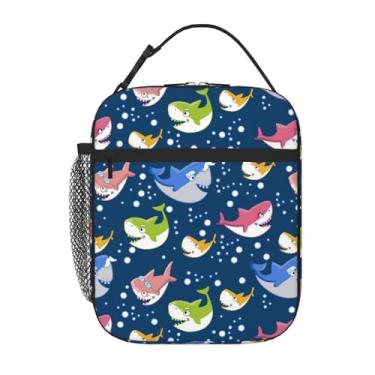 Imagem de Uxeqtop Lancheira infantil isolada, reutilizável, leve, resistente à água, com suporte para garrafa de água, adequada para meninas e meninos (Bubble Shark)