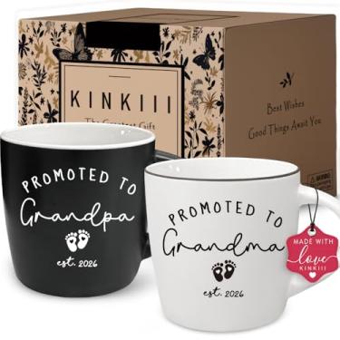 Imagem de Conjunto de canecas de café Promoted to Grandma and Grandpa, EST.2026 Anúncio de gravidez para avós, presente exclusivo de revelação de gravidez para avós, Natal e Ação de Graças, 370 ml