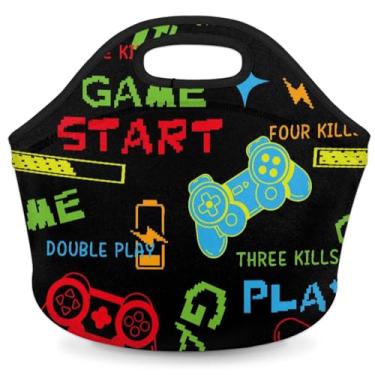 Imagem de Lancheira de neoprene para crianças, meninos, tema de jogo, lancheira, reutilizável, impermeável, lancheira organizadora para trabalho, escola, acampamento, acampamento, piquenique