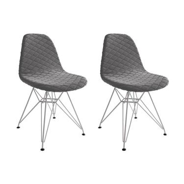 Imagem de Kit 2 Cadeiras Jantar Eames Eiffel Estofadas Grafite Base Ferro Branco - Cor: Marrom