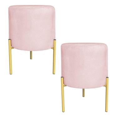Imagem de Kit 2 Puffs Decorativo Soren Suede Rosa Bebê Pés De Ferro Dourado - Pallazio