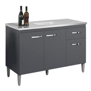 Imagem de Balcao Para Pia 118 Cm 3 Portas Gabriela Cinza Reajl Cinza