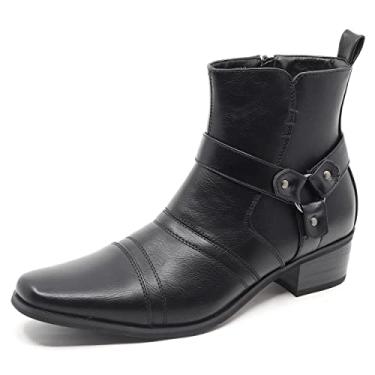 Imagem de Metrocharm Bota masculina casual com alça de cinto cravejada Western Cowboy WESTERN-01, Preto, 45