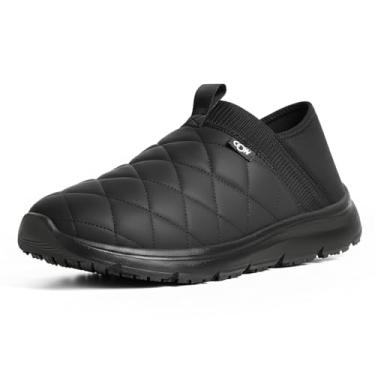 Imagem de OOW Pantufas masculinas com espuma viscoelástica para casa, sapatos leves de pelúcia, sem cadarço, para jardim, uso interno e externo, Preto, 47