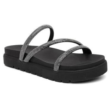 Imagem de Papete 3 Tiras Feminina Com Brilho Plataforma Macia (Preta, BR, Adulto, Numérico, 40)