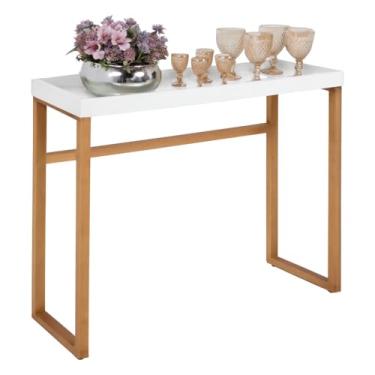 Imagem de Aparador Slim Branco Pés em Madeira para Salas Cozinhas Hall De Entrada