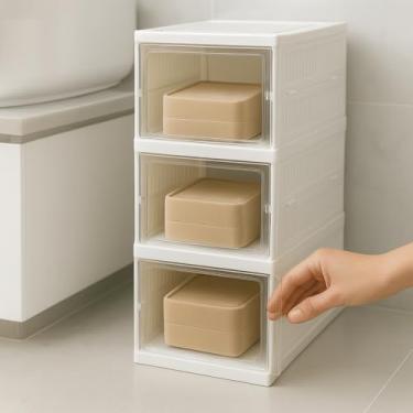 Imagem de Armário Dobrável Multiuso 3 Compartimentos com Portas Transparentes Branco