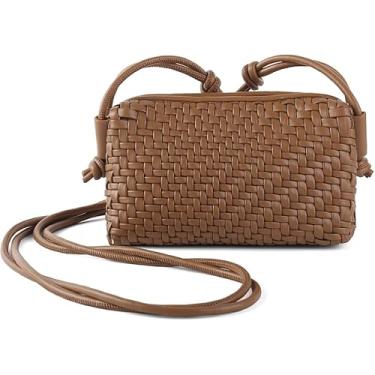 Imagem de Upkasy Bolsa de ombro feminina de tecido transversal, pequena bolsa de couro vegano, marrom