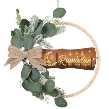 Imagem de HPNIUB Placa De Porta Com Tema Ramadã, Decoração Eid Mubarak Para Sala Estar Muçulmana, Guirlanda Madeira Pendurar, Artigos Arte Parede Vazada Festas