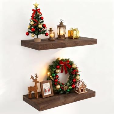 Imagem de Prateleiras flutuantes para parede, 40 x 23 cm, conjunto de 2 prateleiras de banheiro rústicas, prateleira flutuante de 23 cm de profundidade para decoração e armazenamento de casa, prateleiras