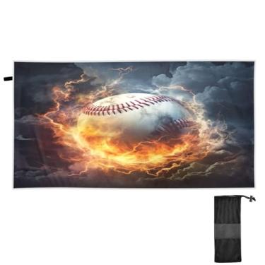 Imagem de ATTX Toalha de praia de fogo de água de beisebol 76 x 152 cm - Cobertor leve de microfibra resistente à areia de secagem rápida para piscina, ioga, academia e viagens | Esportes de banho de natação