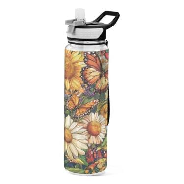 Imagem de ATTX Garrafa de água Beauty Flowers, 946 ml, à prova de vazamento e livre de BPA, garrafas de água reutilizáveis de plástico Tritan para viagens, academia, corrida (118)
