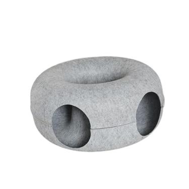 Imagem de Fenteer Cama para gatos, túnel de brincar, cama para dormir com buraco para peeping, fundo antiderrapante, caverna de donut, esconderijo para furão, gatinho, Cinza Claro