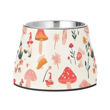 Imagem de SEHANY Tigelas para cães de ervas e cogumelos antiderrapante de aço inoxidável com fundo de borracha para evitar tombamento, tigelas elevadas para comida e água quadriculadas para cães e gatos