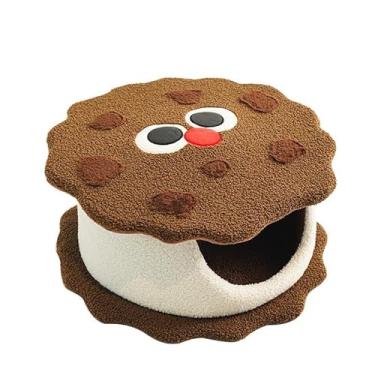 Imagem de WeiLaiKeQi Cama para gatos Cookie Cat House Autoaquecimento Dormir Canil aconchegante Gatinho Caverna Cama Condomínio para Hamster Poodle Chihuahua Gatos