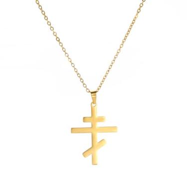 Imagem de JczR.Y Colar de cruz ortodoxa, ouro, prata, aço inoxidável, cruz, colar para homens e mulheres, colar de cruz bizantina, pingente religioso, acessórios de joias cristãs 43 + 4 cm, Aço inoxidável, Sem