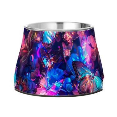 Imagem de SEHANY Tigelas de borboleta fofas para cães antiderrapantes de aço inoxidável com fundo de borracha para evitar tombamento, tigelas elevadas para comida e água quadriculadas para cães e gatos