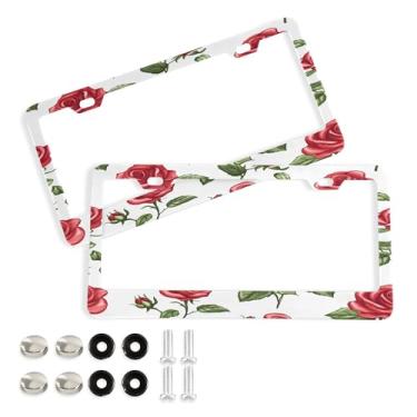 Imagem de SEHANY Molduras de placa de carro rosa dos namorados, capas de moldura de placa de carro de alumínio à prova de ferrugem com orifícios elípticos e parafusos serve para veículos padrão dos EUA tamanho