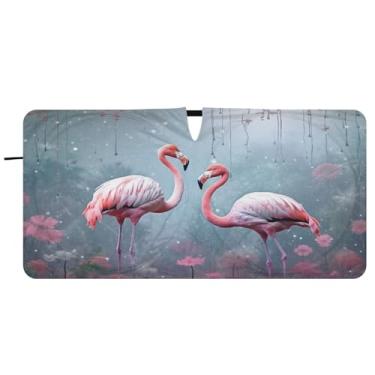 Imagem de Blueangle Para-brisa flamingos rosa para-sol - 149.9 cm x 76.2 cm dobrável carro janela frontal blocos para-sol raios UV viseira de sol (227)