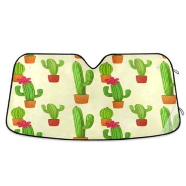 Imagem de SEHANY Pára-brisa de carro cacto planta verde para-sol dobrável janela frontal protetor de viseira solar para carro, SUV, caminhão - Mantenha o veículo fresco, 133 x 23,5 polegadas