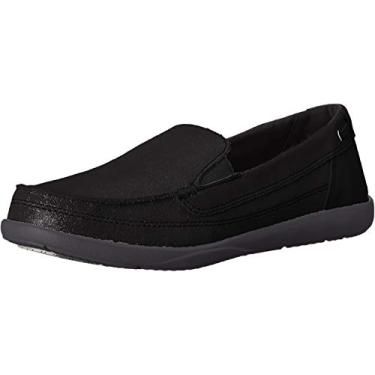 Imagem de Mocassim feminino de couro Walu Shimmer Crocs, Black/Black, 6