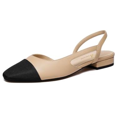 Imagem de Athlefit Sapatilhas Slingback para mulheres, bico fino, quadrado, dois tons, sapatos rasos de casamento para mulheres, Nude., 41