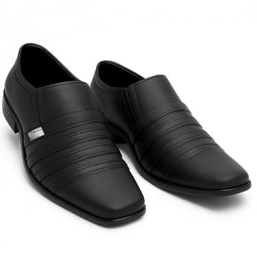 Imagem de Sapato Social Masculino Italiano Couro com Tiras Decorativas, Preto, Solado Borracha, Estilo Clássico Formal (Sapato, BR, Adulto, Numérico, 40)