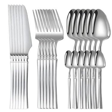 Imagem de Talheres de Aço Inoxidável Conjunto de Talheres Cintura Fina Série(24 Peças-prata)