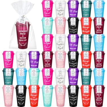 Imagem de LemonRoad 40 conjuntos de presentes cristãos de Natal a granel copos de café reutilizáveis versículo bíblico com tampas, cartões e sacos de presente, presentes religiosos inspiradores para festa na