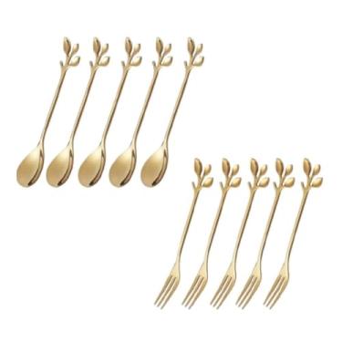 Imagem de Kit de Talheres de Sobremesa Dourados – Criativo Aço Inoxidável, Ideal para Café e Festas(5 Colheres e 5 Garfos)