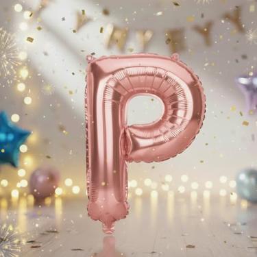 Imagem de Balões P grandes em ouro rosa de 81 cm com letra P, balões de plphabet Mylar preenchidos com hélio para festas de aniversário e decorações de aniversário, suprimentos de decoração de festa em ouro
