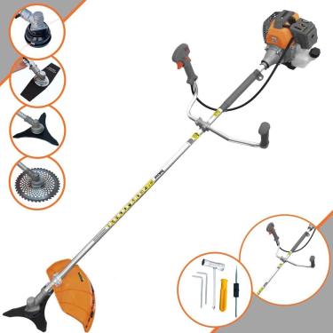 Imagem de Roçadeira Podador de Grama À Gasolina RL430-P 2T 43cc 1,7HP de Alta Performance Com Carretel e Faca 3 Pontas + EXTRA Faca 2 Pontas e Faca 40 Dentes