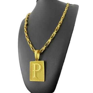 Imagem de Cordão Tijolinho Trançado 6Mm Pingente Letra Banhado A Ouro - Tojoia18