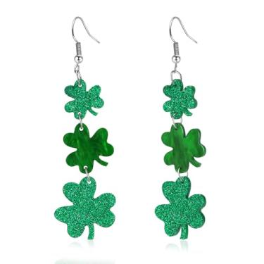 Imagem de Brincos femininos de acrílico para dia de São Patrício, trevo verde, chapéu verde, arco-íris, acessórios para o dia de São Patrício, joias irlandesas da boa sorte, one size, Acrílico, Sem pedra