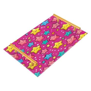 Imagem de Wassud Bandeja de banheiro de desenho animado estrelas, bandejas de perfume, alça de maquiagem, cômoda, quarto, cozinha, mesa, 30 x 20 cm