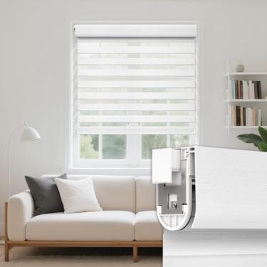 Imagem de Grandekor Persianas zebra sem fio sem perfuração, cortinas de rolo de filtragem de luz de camada dupla para dia e noite, persianas de janela de privacidade para montagem interna, fácil instalação (76