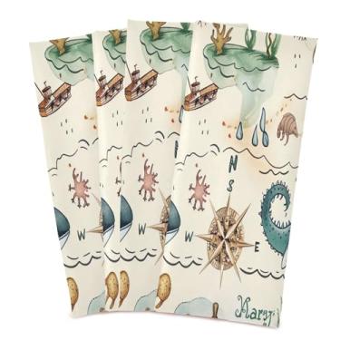 Imagem de xigua Conjunto de 6 panos de prato de cozinha com mapa de pirata antigo em aquarela, toalhas de cozinha de secagem rápida macias e altamente absorventes para limpeza de pratos e limpeza manual, 71 x