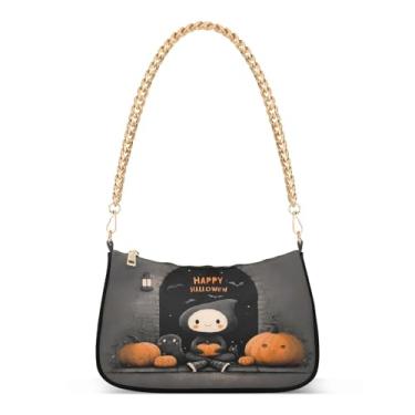 Imagem de CEBUGI Bolsas transversais femininas bolsa de ombro padrão de Halloween bolsa clutch elegante com alça de corrente