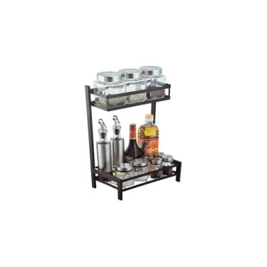 Imagem de Organizador Multiuso de Metal com 2 Andares, Preto, 45x22x41cm, para Cozinha e Área de Serviço, com Porta-Facas e Porta-Rolos