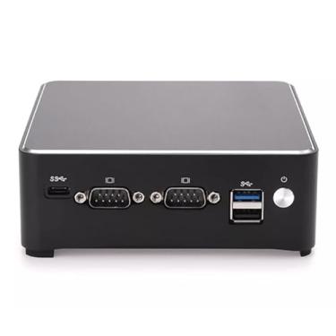 Imagem de HKUXZR Mini PC com dispositivo Firewall sem ventilador, Intel J4125, 4 núcleos e 4 threads, 2 Intel 211 Gigabit, 1 DDR4 SO-DIMM, 2 HDMI, 2 portas COM, computador desktop industrial (8 GB RAM 128 GB