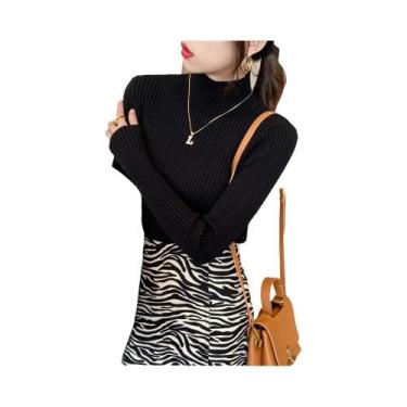 Imagem de Suéter Feminino De Tricô Gola Alta Manga Longa Elegante Slim Casual Pu